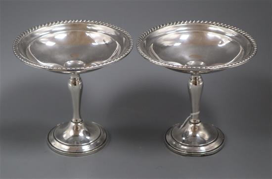 A pair of American Gorham sterling tazze, with gadrooned borders, weighted.